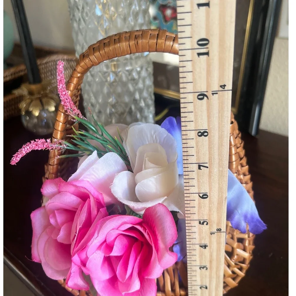 Vintage Woven Wicker Flower Girl Grandma  Basket Wedding Perfect